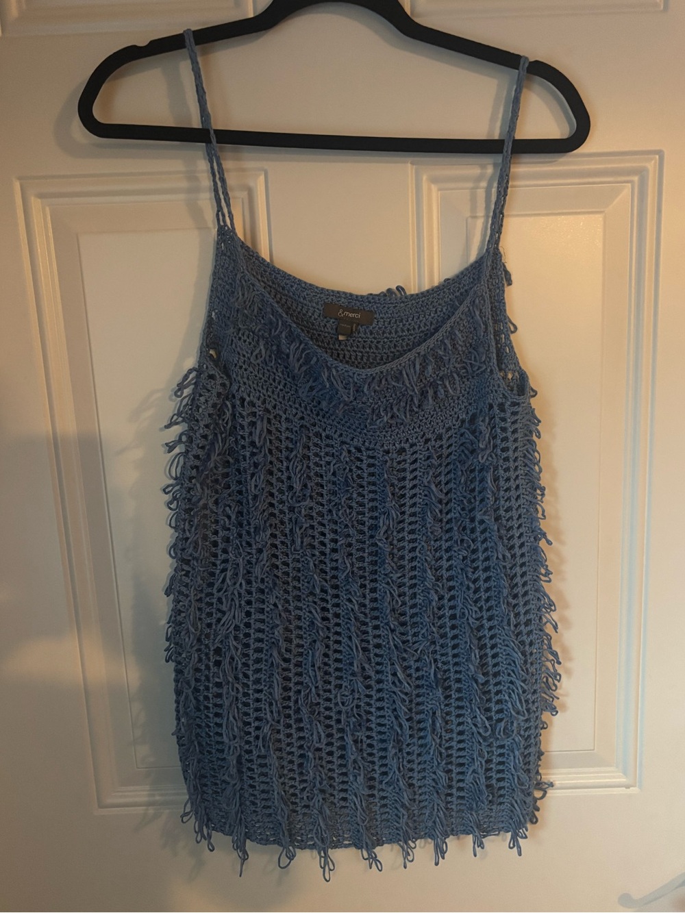 &merci Medium Blue Crochet Fringe Tank
